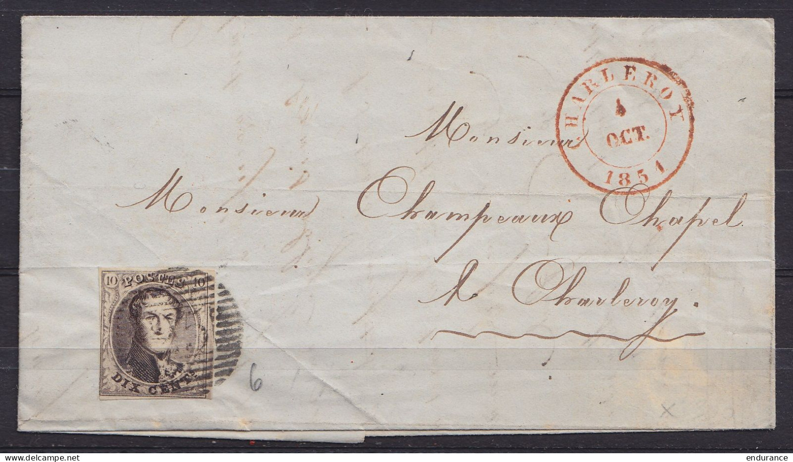 L. Affr. N°6 P25 Càd CHARLEROI /4 OCT 1851 Pour E/V - 1851-1857 Medallions (6/8)