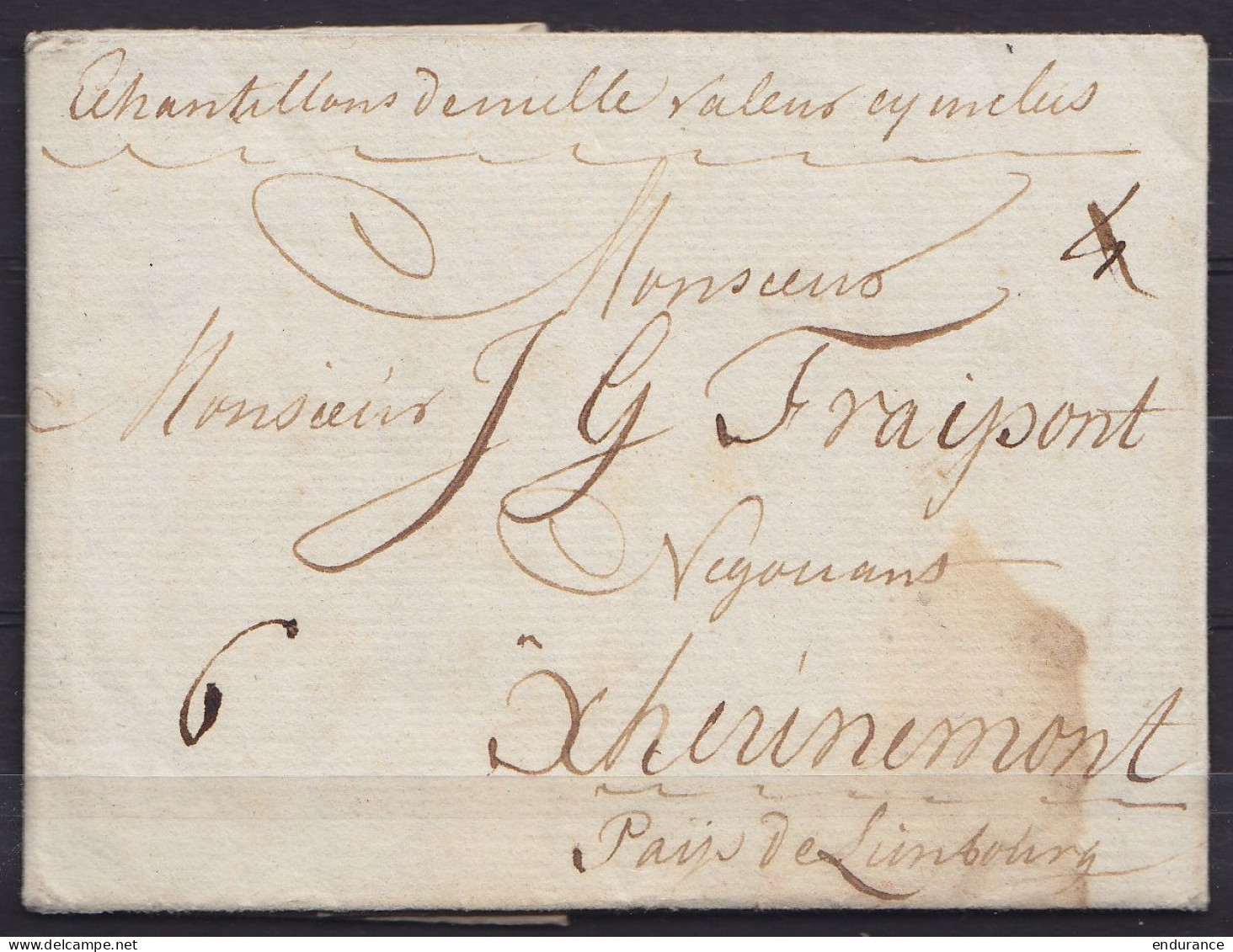 L. Datée 15 Octobre 1786 De ROTTERDAM Pour XHEUNEMONT Verviers Pays De Limbourg - Man "Echantillons De Nulle Valeur Ci I - 1714-1794 (Oesterreichische Niederlande)
