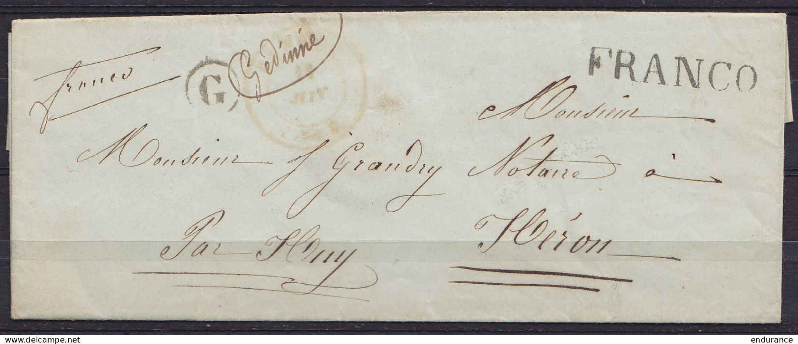 L. Datée 10 Juin 1847 De BARONVILLE Càd DINANT /11 JUIN 1847 - Boîte "G" & Man. "Gedinne" + Griffe "FRANCO" (Beauraing) - 1830-1849 (Independent Belgium)