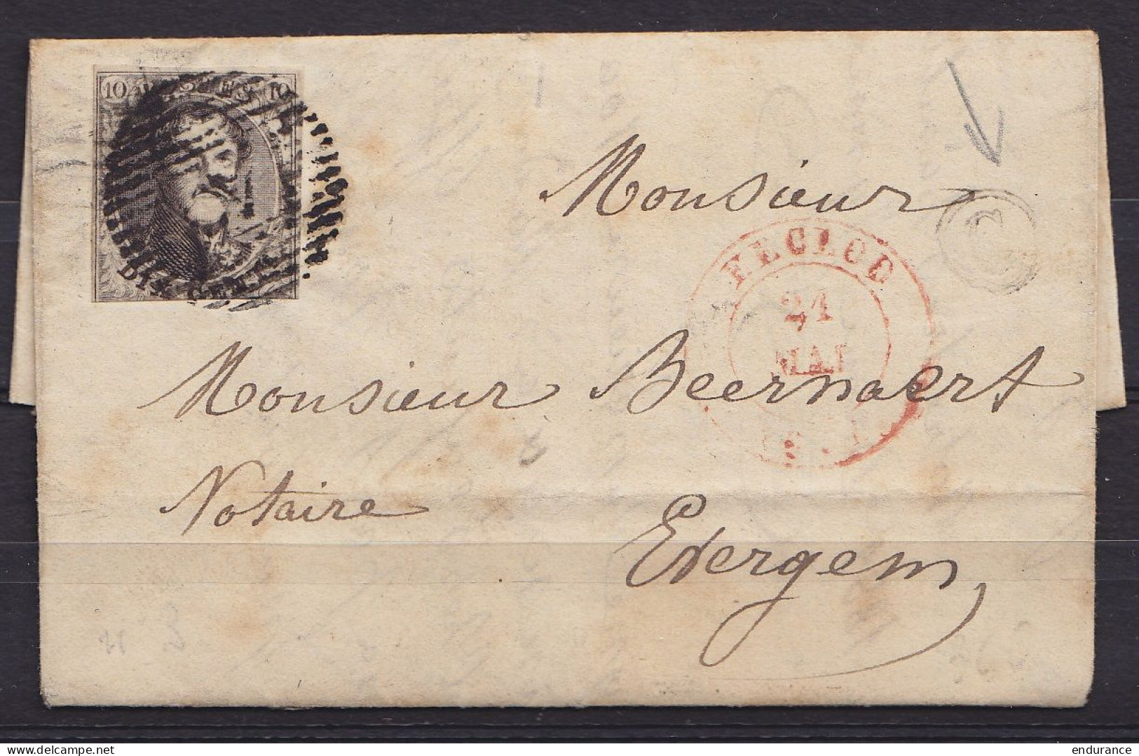 L. De BASSEVELDE Affr. N°3 P37 Càd EECLOO /21 Mai 1851 Pour Notaire à EVERGEM - Boîte "C" (?) - 1849-1850 Medaillen (3/5)