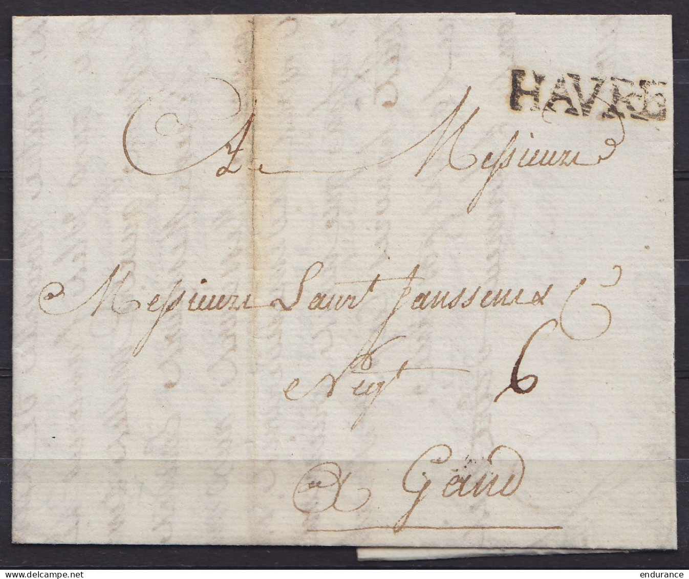 L. Datée 14 Avril 1783 De HAVRE Pour Négociant à GAND - Griffe "HAVRE" - Port "6" - 1714-1794 (Oostenrijkse Nederlanden)