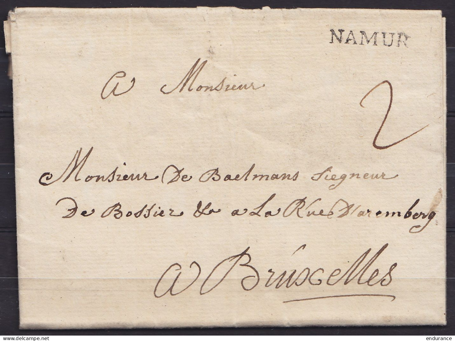 L. Datée 25 Août 1774 De ? (voir Scan) Pour BRUXELLES - Petite Griffe "NAMUR" - Port "2" - 1714-1794 (Oostenrijkse Nederlanden)