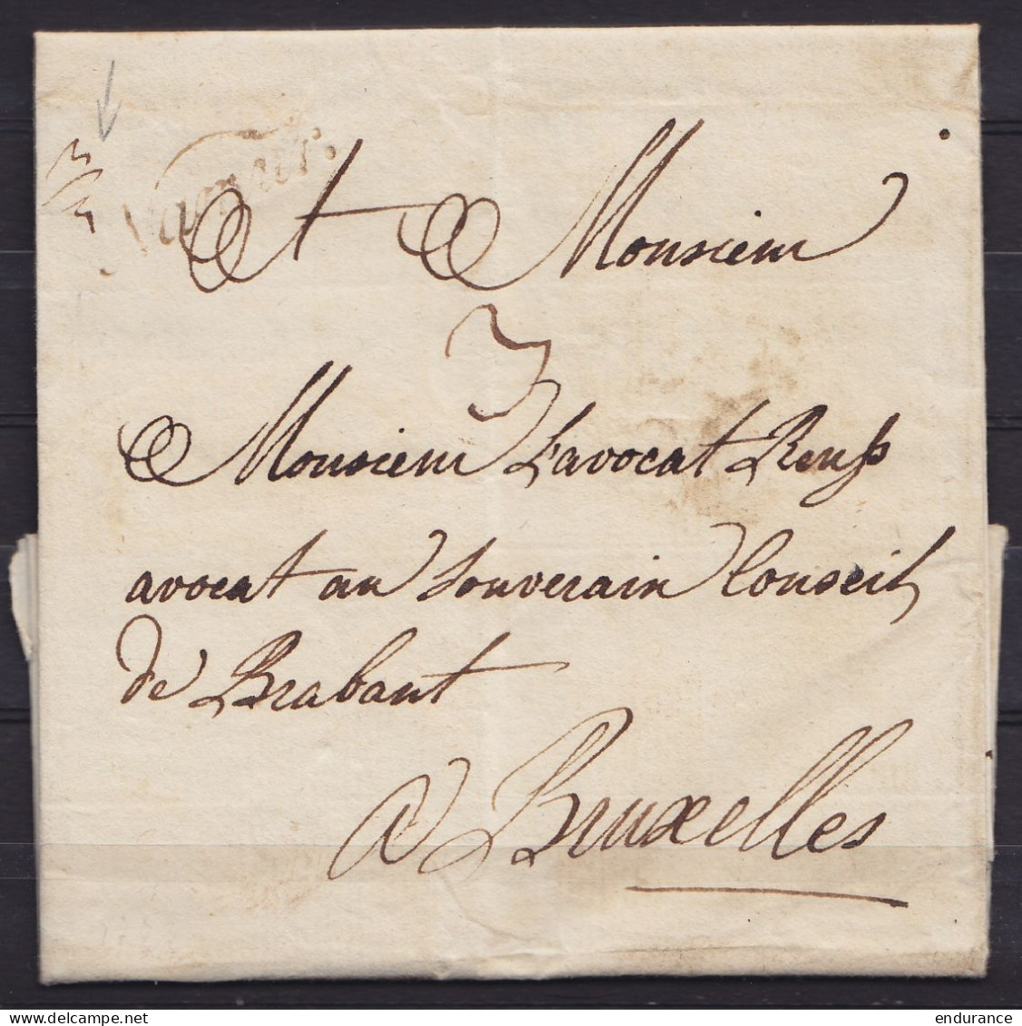 L. Datée 17 Juillet 1773 De FEROZ Pour Avocat à BRUXELLES - Griffe "Namur" & Poids Man. "3/4" - 1714-1794 (Pays-Bas Autrichiens)