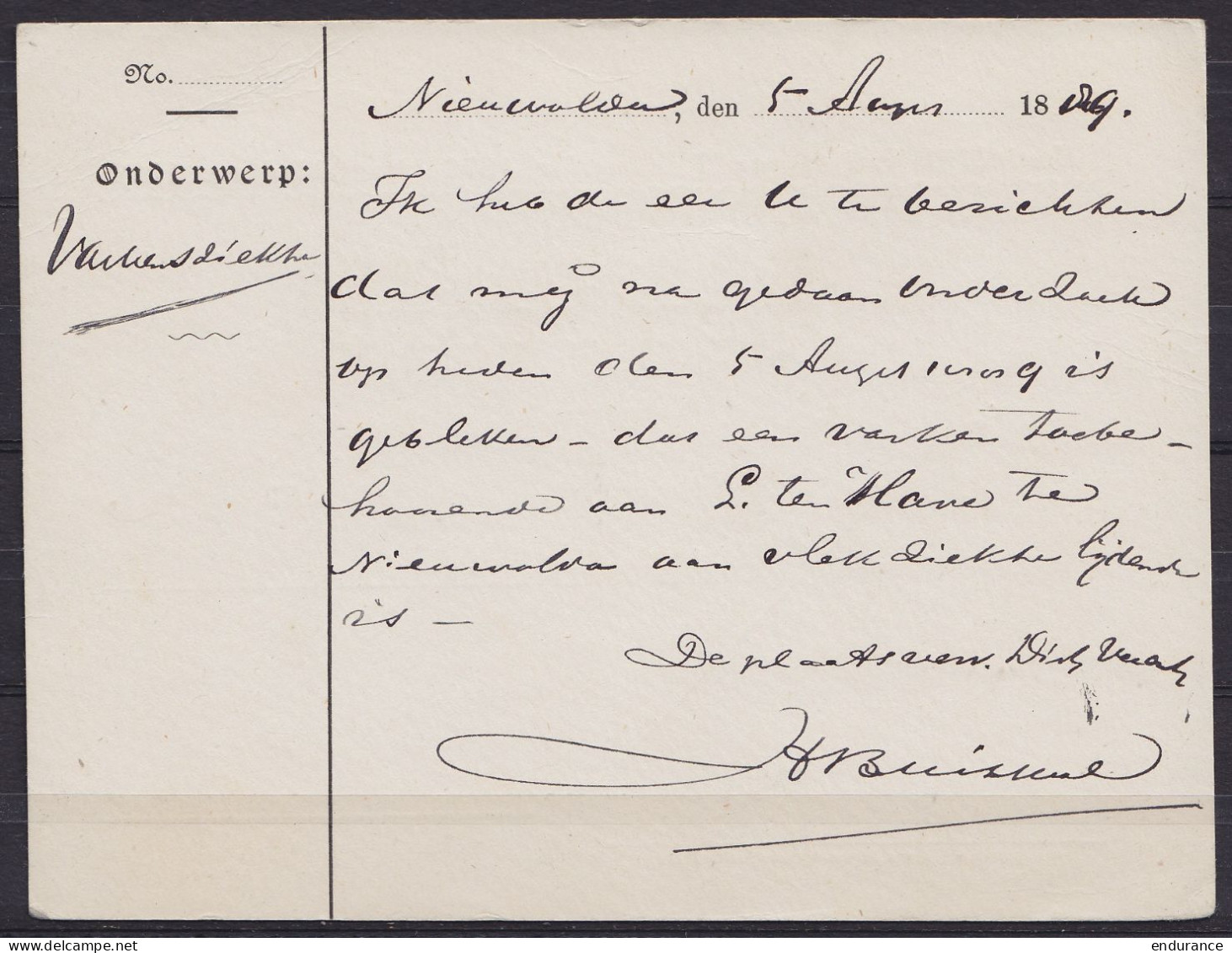 Pays-Bas - CP Admin. Open Kaart De Et Pour NIEUWOLDA 1879 - Lettres & Documents