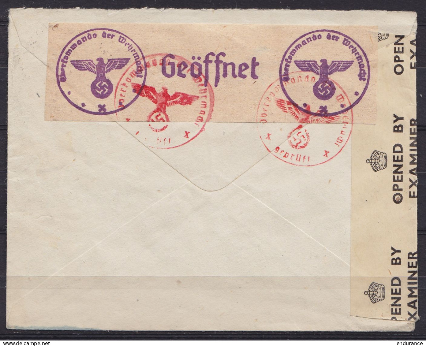 Grande-Bretagne - L. Affr.9d Flam. 22 MCH 1944 Pour FONTAINES NEUFCHATEL (Suisse) Réexpédiée à CORCELLES - Bandes & Cach - Storia Postale