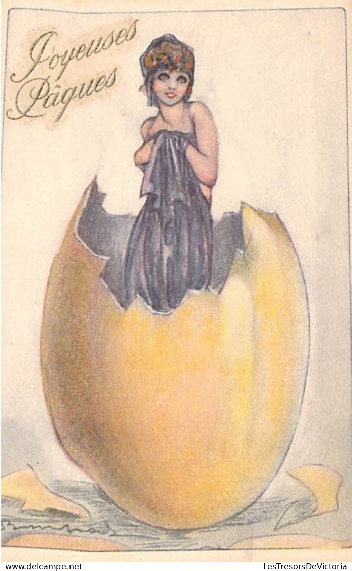 Illustrateur - Stampais - Joyeuses Pâques - Jeune Femme Dans Un Oeuf - Carte Postale Ancienne - Other & Unclassified