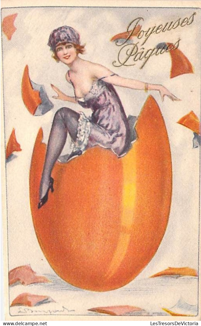 Illustrateur - Stampais - Joyeuses Pâques - Jeune Femme Sortant D' Un Oeuf - Carte Postale Ancienne - Autres & Non Classés