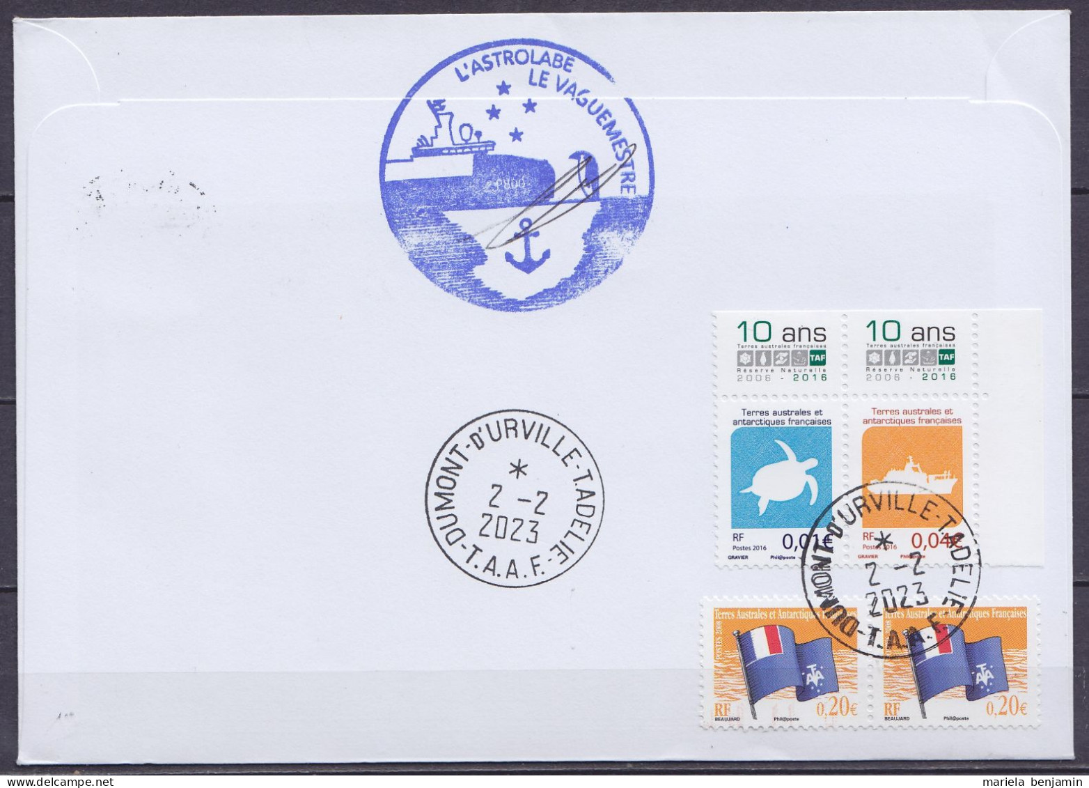 TAAF - Terre Adélie - Cachets Bateau ASTROLABE & Vaguemestre - Càd Dumont D'Urville 2-2-2023 // Tad516 - Storia Postale