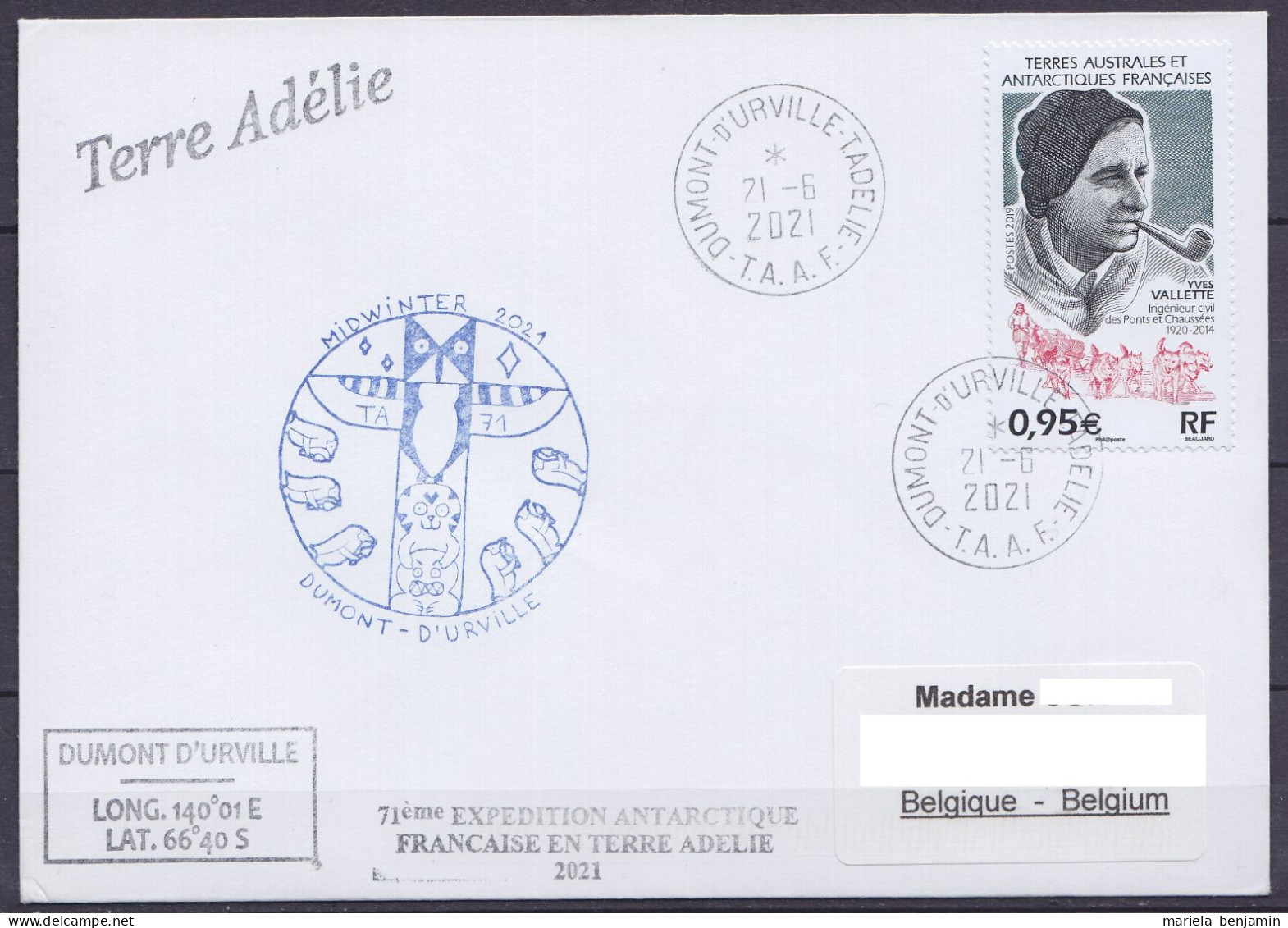 TAAF - Terre Adélie - Cachet MIDWINTER 2021 TA71 - Oblit Dumont D'Urville 21-6-2021 // Tad443 - Covers & Documents