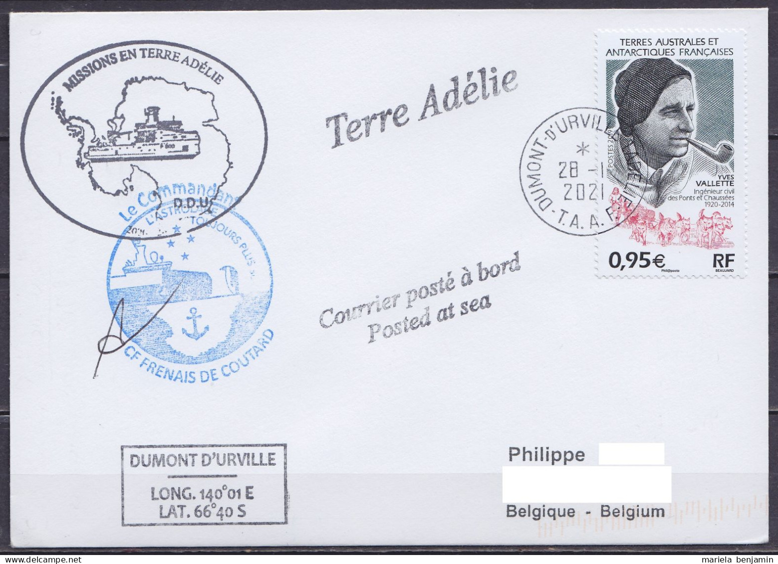 TAAF - Terre Adélie - Cachets Bateau ASTROLABE - Oblit. Dumont D'Urville 28-1-2021 // Tad379 - Storia Postale