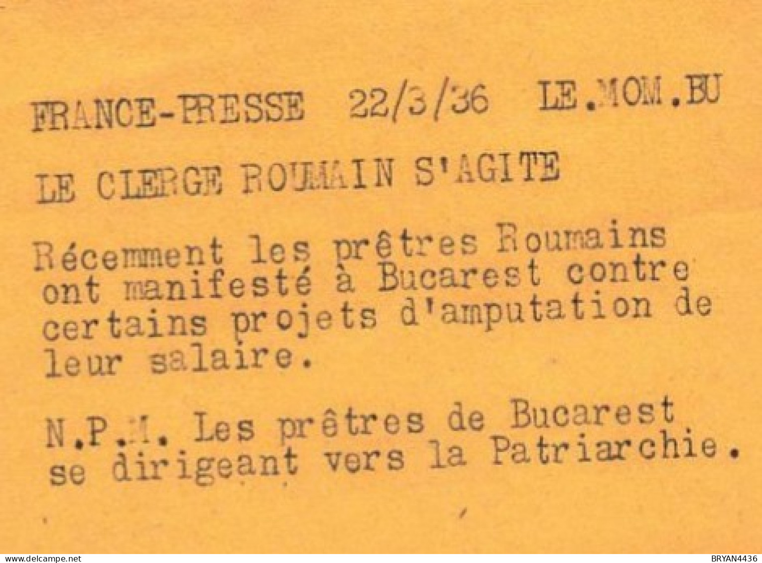 ROUMANIE - 22/3/1936 - MANIFESTATION Des PRETRES ROUMAINS Contre L'amputtion De Leur Salaire - BUCAREST -PHOTO (13x18cm) - Roemenië