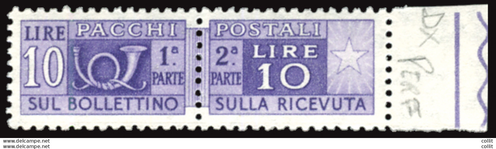 Pacchi Postali L. 10 Filigrana Stelle II Inclinata A 65° Destra - Abarten Und Kuriositäten