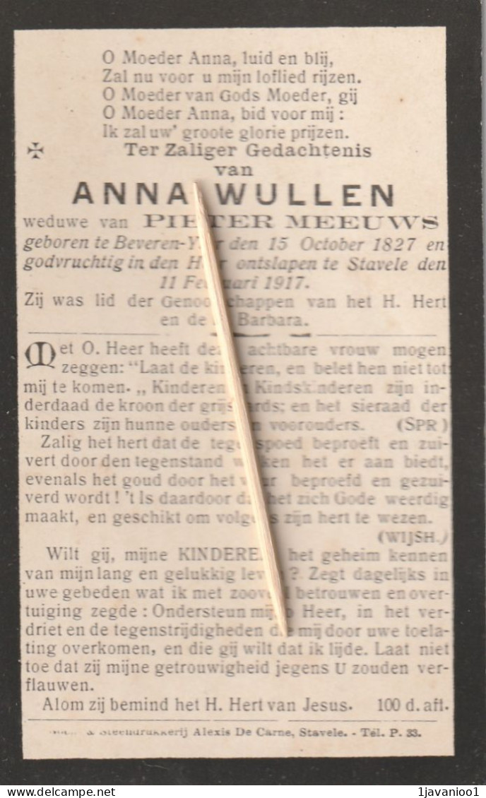 Beveren-Ijzer, Stavele, 1917, Anna Wullen, Meeuws - Images Religieuses