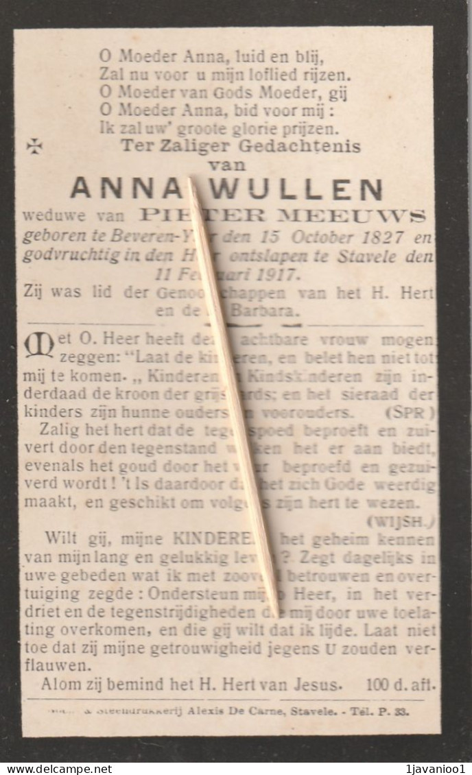 Beveren-Ijzer, Stavele, 1917, Anna Wullen, Meeuws - Devotion Images