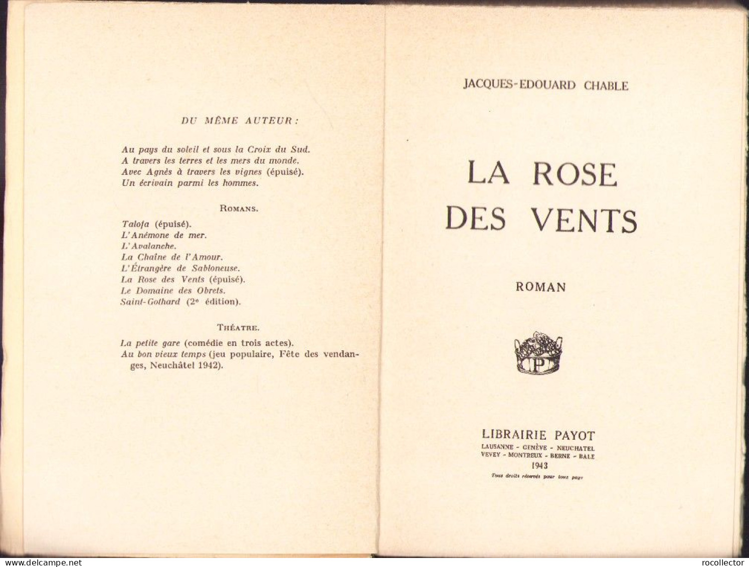La Rose Des Vents Par Jacques Edouard Chable 1943 C3877N - Libri Vecchi E Da Collezione