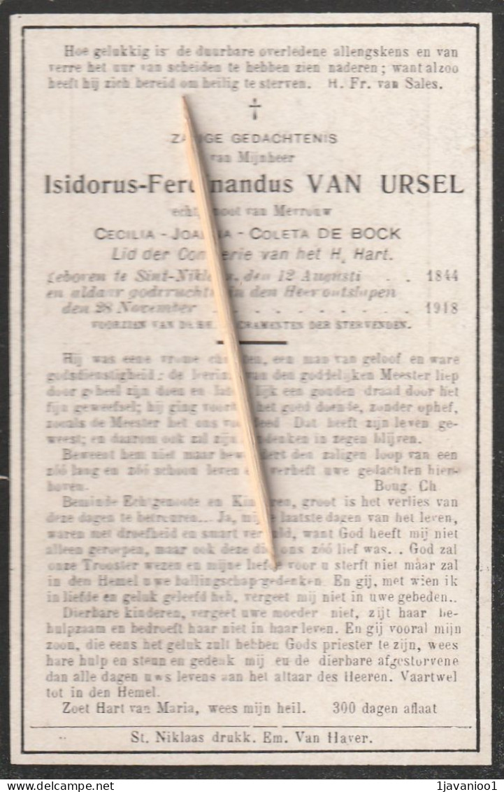 Sint-Niklaas, St Nicolaes,1918, Isidorius Van Ursel, De Bock - Devotion Images