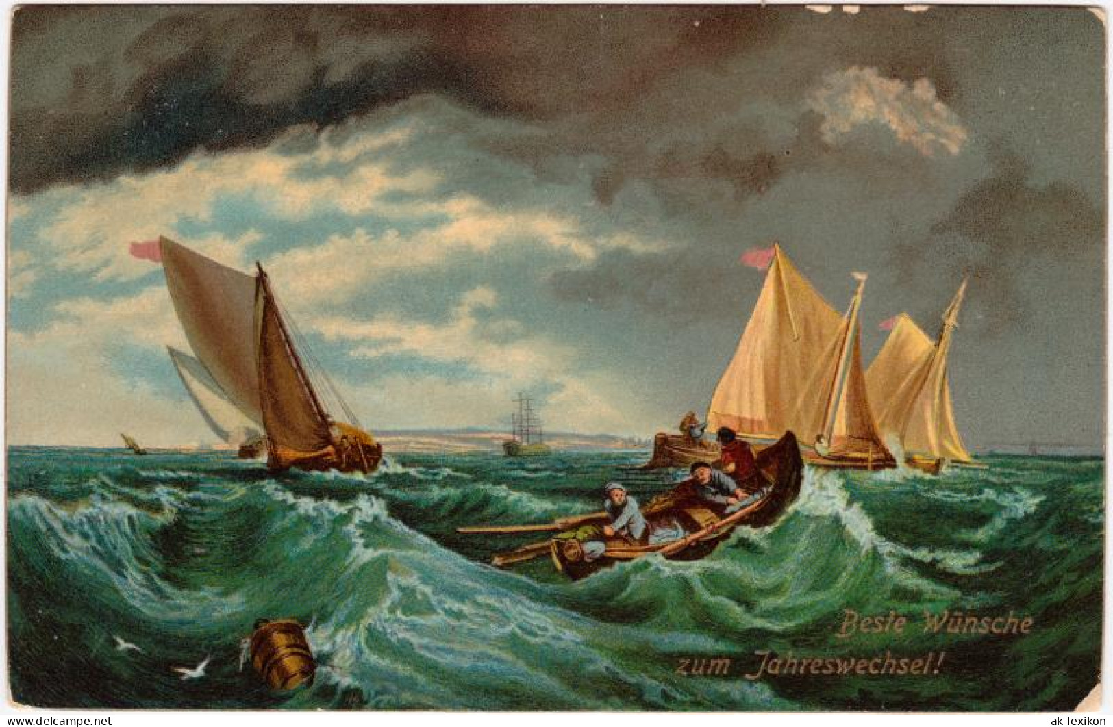  Fisching Boats In A Stiff Breeeze - Künstlerkarte - Beste Wünsche Zum Jahreswechsel 1913 - New Year