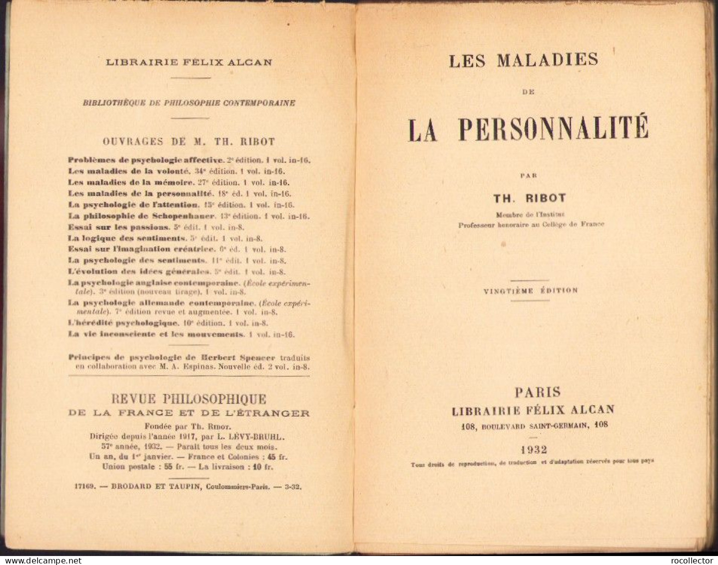 Les Maladies De La Personalite Par Th Ribot 1932 C3876N - Alte Bücher