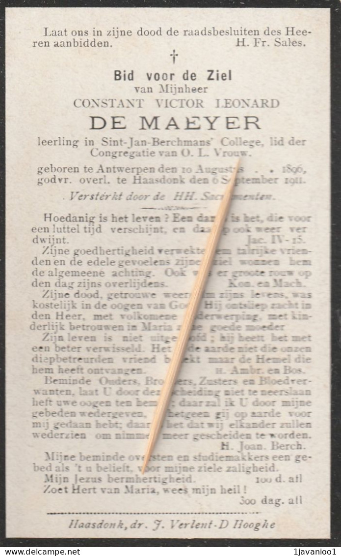 Antwerpen, Haasdonk, 1911, Constant De Maeyer, - Devotion Images