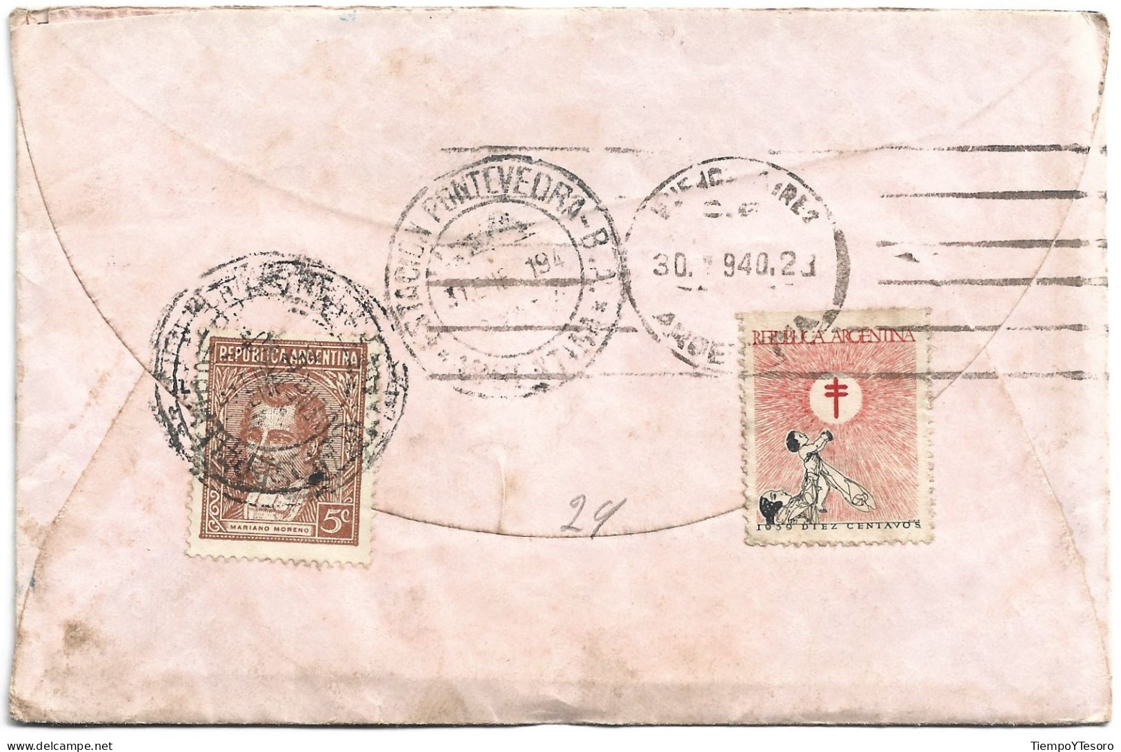 Correspondence - Argentina, Buenos Aires, 1940, Mariano Moreno Stamps & R. Arg N°1552 - Briefe U. Dokumente