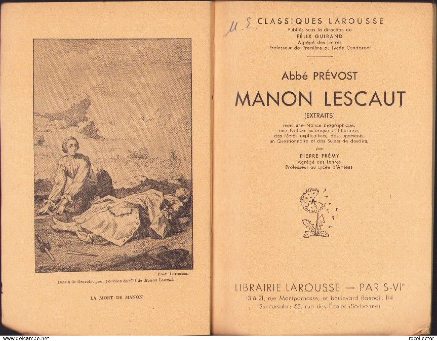 Manon Lescaut (extraits) Par Abbe Prevost C3874N - Old Books