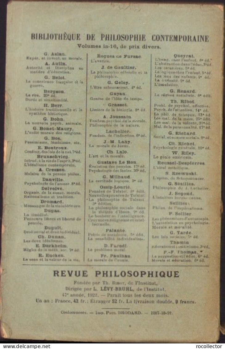 Les Reactions Intellectuelles Elementaires Par Andre Cresson 1922 C3873N - Libros Antiguos Y De Colección