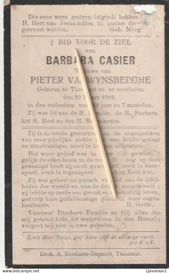 Torhout, Thourout, 1919, Barbara Casier, Vanwynsberghe - Images Religieuses