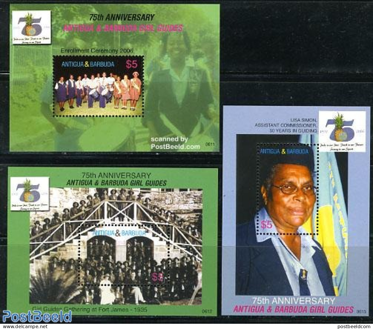 Antigua & Barbuda 2006 75 Years Girl Guides 3 S/s, Mint NH, Sport - Scouting - Antigua Et Barbuda (1981-...)