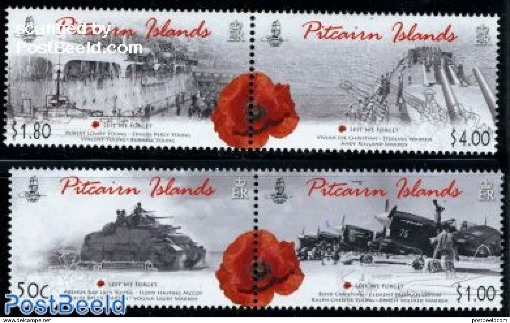 Pitcairn Islands 2010 ANZAC 4v (2x[:]), Mint NH, History - Transport - Militarism - World War II - Aircraft & Aviation.. - Militares