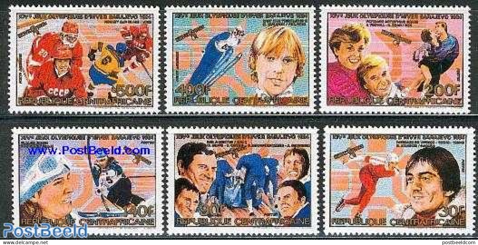 Central Africa 1984 Olympic Winter Games 6v, Mint NH, Sport - Transport - Olympic Winter Games - Skating - Skiing - Sp.. - Ski