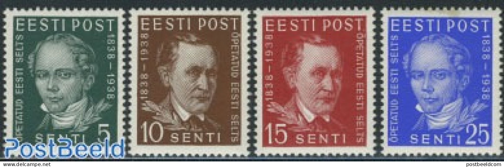 Estonia 1938 Famous Persons 4v, Mint NH, Health - Health - Art - Authors - Writers