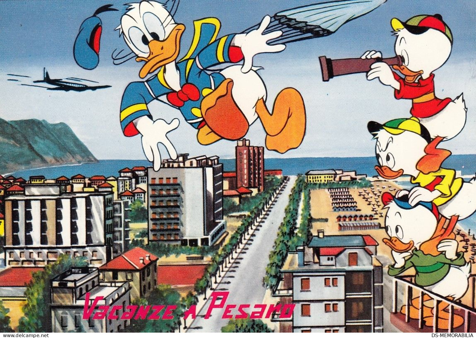 Disney - Donald Duck & Nephews In Pesaro Italy Old Postcard - Autres & Non Classés