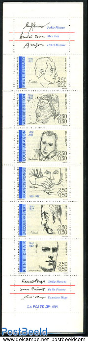 France 1991 Authors 6v In Booklet, Mint NH, Stamp Booklets - Art - Authors - Handwriting And Autographs - Self Portraits - Unused Stamps