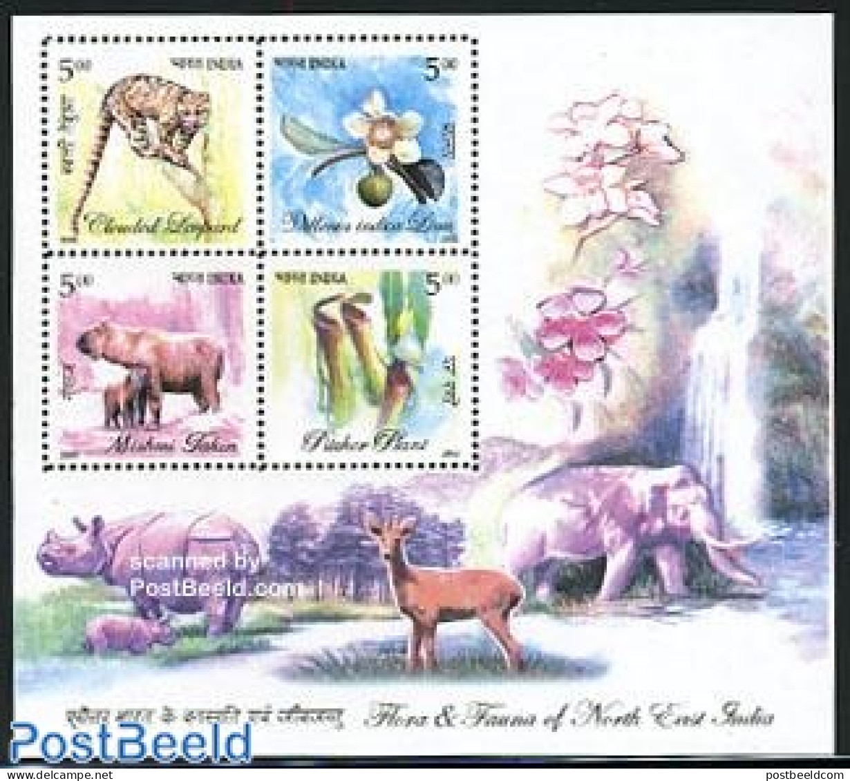 India 2005 Flora & Fauna S/s, Mint NH, Nature - Animals (others & Mixed) - Cat Family - Flowers & Plants - Ungebraucht
