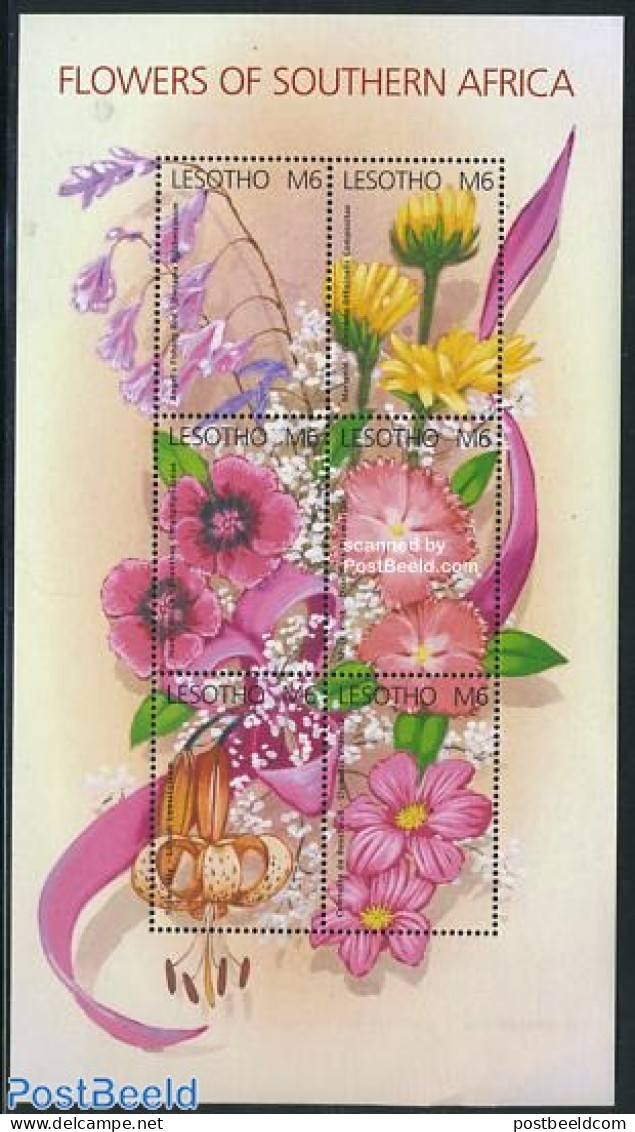 Lesotho 2002 South African Flowers 6v M/s, Mint NH, Nature - Flowers & Plants - Lesotho (1966-...)