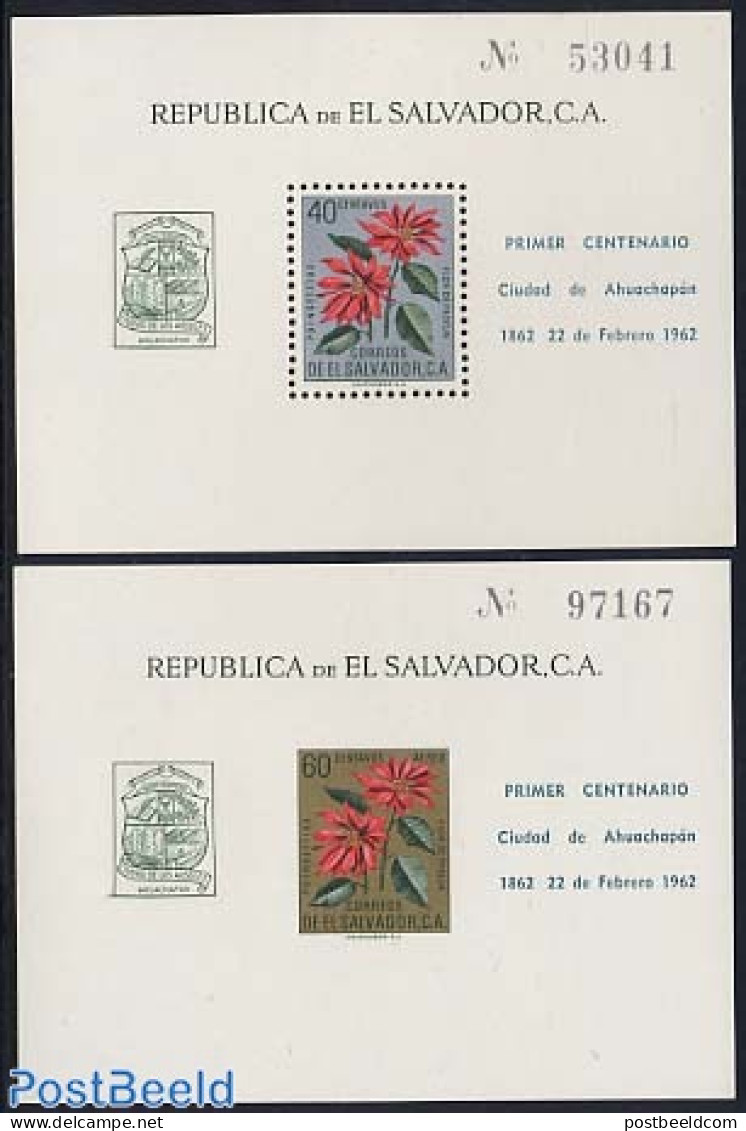 El Salvador 1962 Ahuchapan 2 S/s, Mint NH, History - Nature - Coat Of Arms - Flowers & Plants - El Salvador