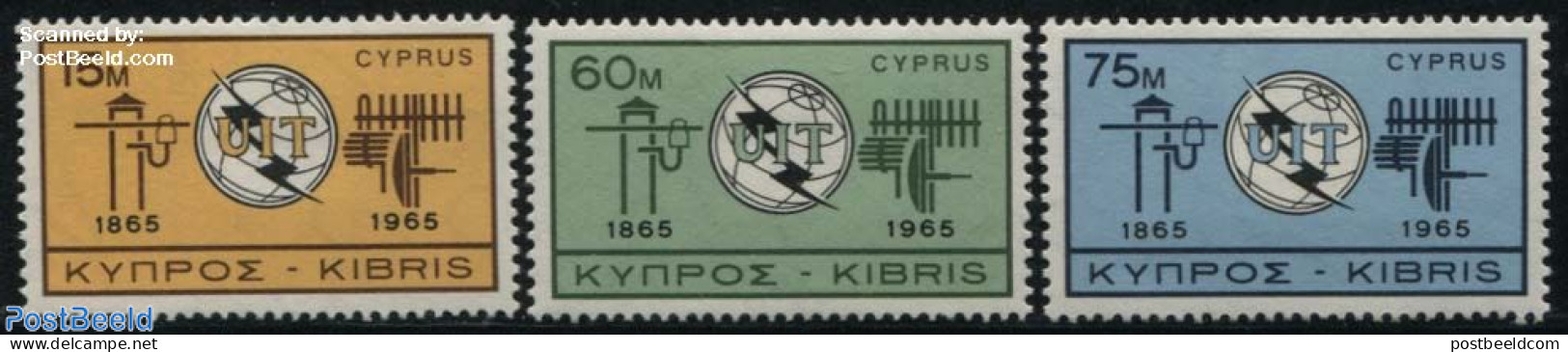 Cyprus 1965 I.T.U. Centenary 3v, Mint NH, Science - Various - Telecommunication - I.T.U. - Ongebruikt