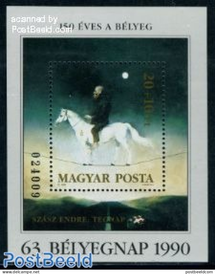 Hungary 1990 Stamp Day S/s, Mint NH, Nature - Horses - Stamp Day - Art - Modern Art (1850-present) - Paintings - Ongebruikt