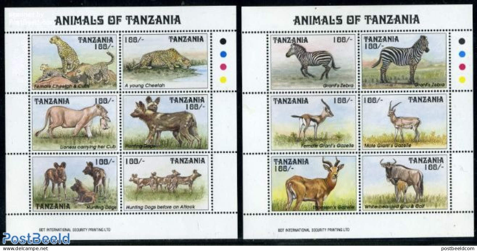 Tanzania 1993 Wild Animals 12v (2 M/s), Mint NH, Nature - Animals (others & Mixed) - Cat Family - Zebra - Tanzanie (1964-...)