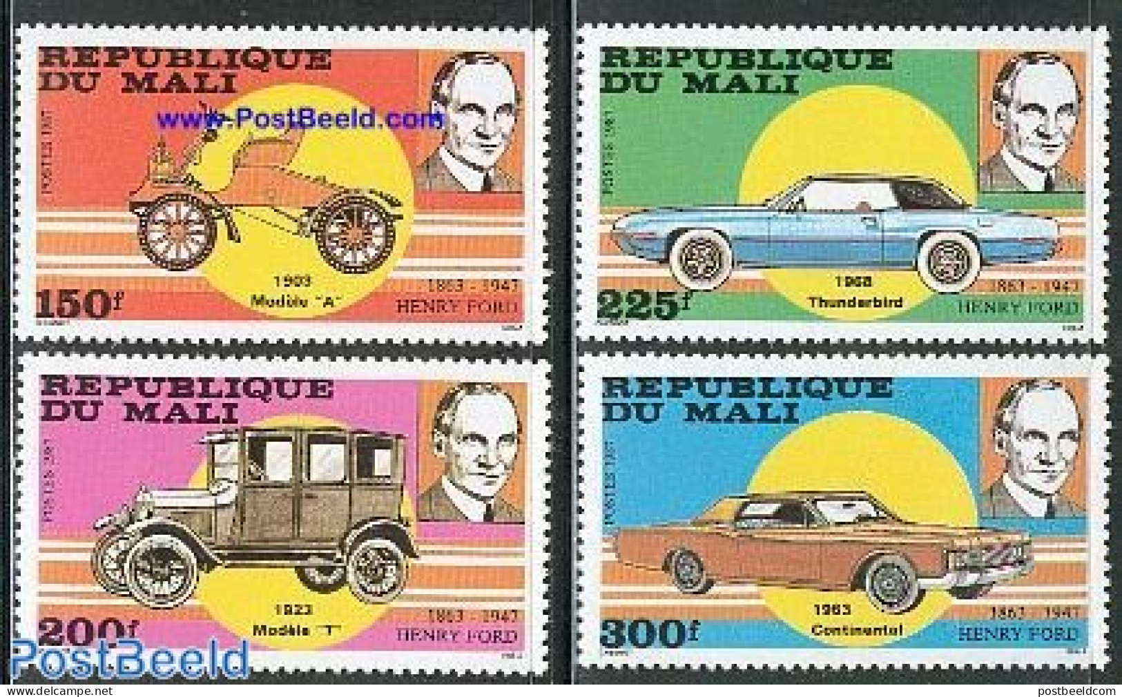 Mali 1987 Henri Ford 4v, Mint NH, Transport - Automobiles - Automobili
