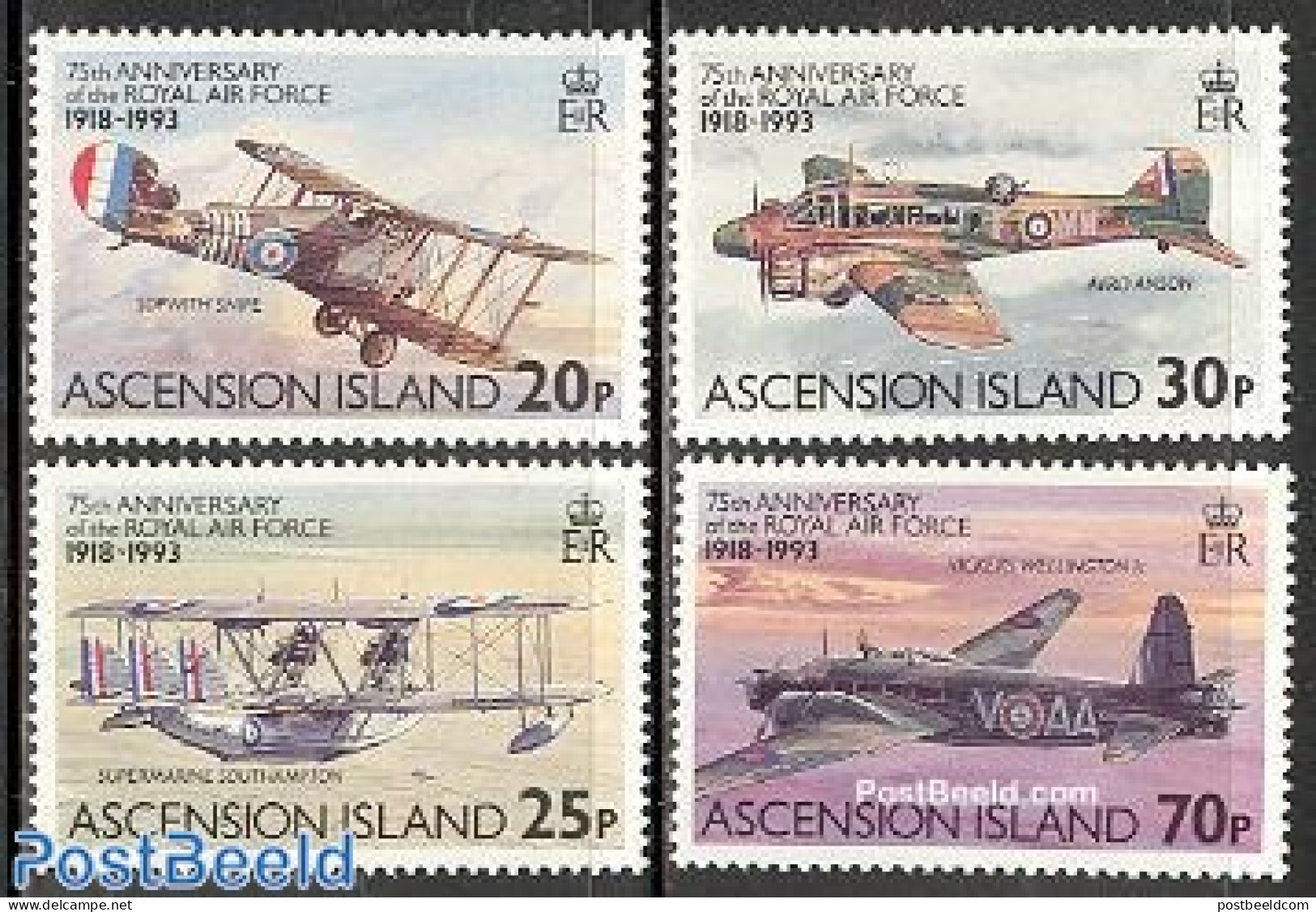 Ascension 1993 Royal Air Force 75th Anniversary 4v, Mint NH, Transport - Aircraft & Aviation - Avions