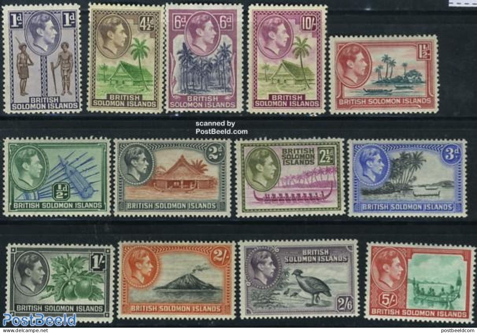 Solomon Islands 1939 Definitives 13v, Unused (hinged), History - Nature - Transport - Various - Geology - Birds - Ship.. - Bateaux