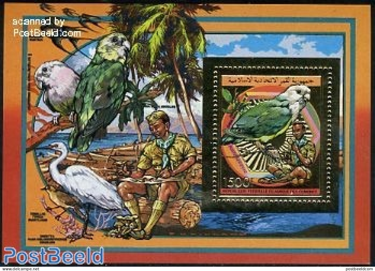 Comoros 1989 Scouting, Bird S/s Gold, Mint NH, Nature - Sport - Birds - Scouting - Isole Comore (1975-...)