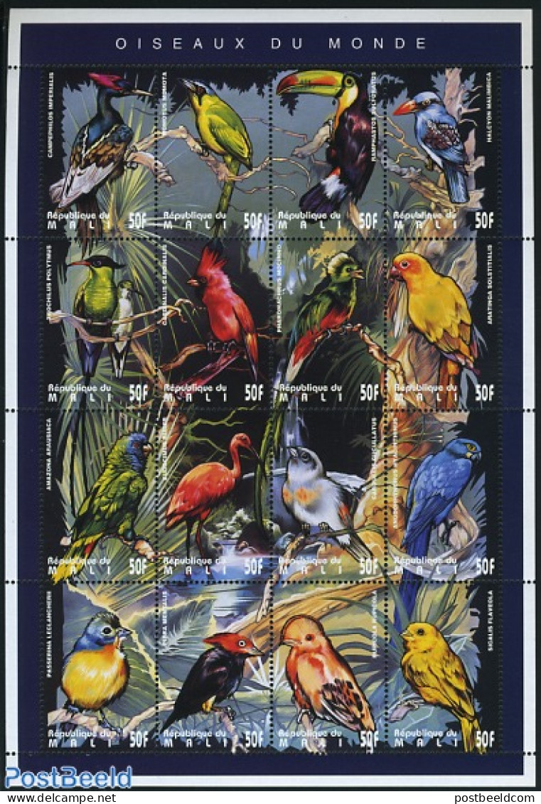 Mali 1995 Birds 16v M/s, Mint NH, Nature - Birds - Parrots - Toucans - Malí (1959-...)