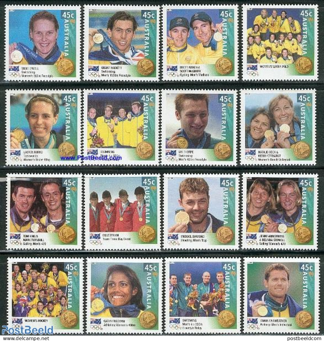 Australia 2000 Olympic Winners 16v, Mint NH, Sport - Cycling - Hockey - Olympic Games - Sailing - Shooting Sports - Sw.. - Unused Stamps