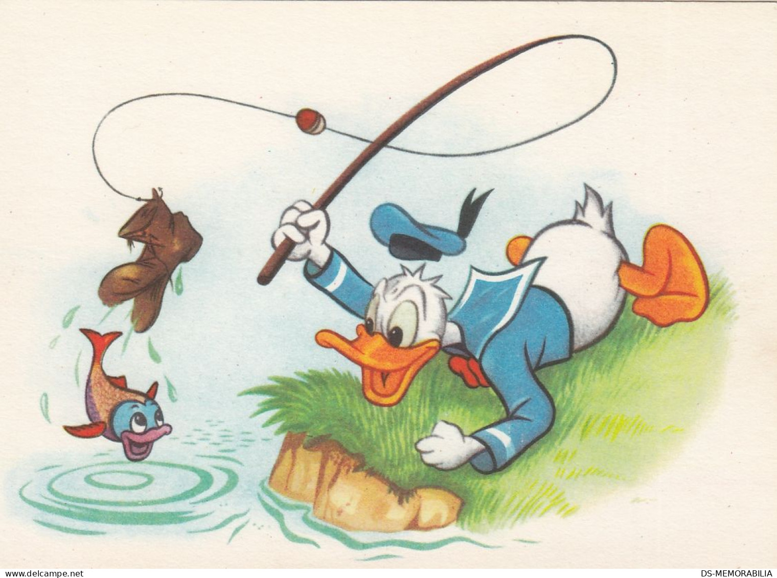 Disney - Donald Duck Fishing Old Postcard 1965 - Sonstige & Ohne Zuordnung