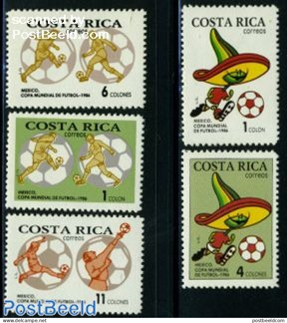 Costa Rica 1986 World Cup Football 5v, Mint NH, Sport - Football - Costa Rica