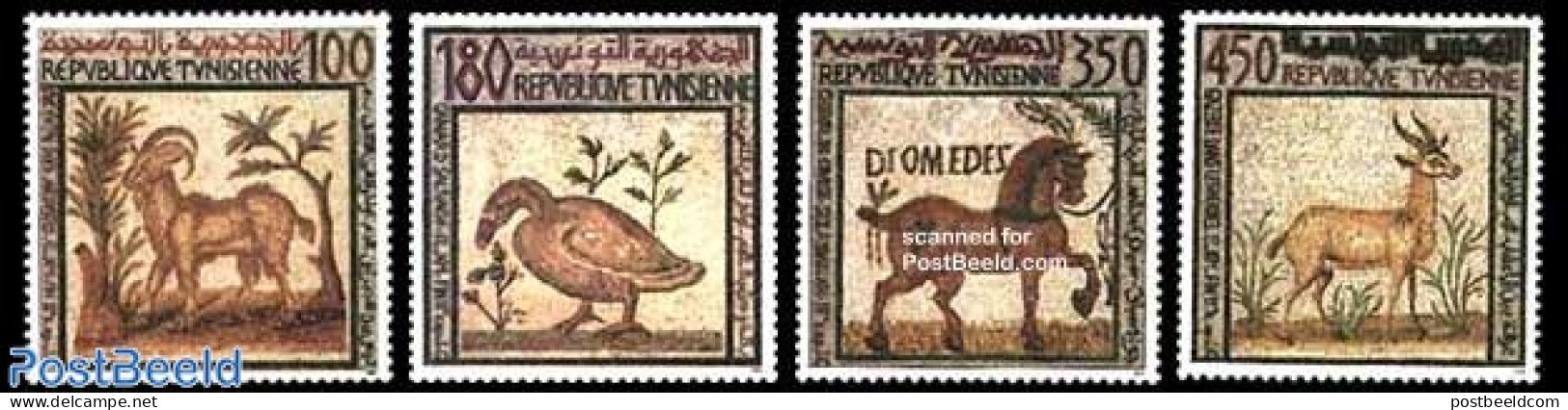 Tunisia 1992 Antique Mosaics 4v, Mint NH, History - Nature - Archaeology - Animals (others & Mixed) - Ducks - Art - Mo.. - Archaeology