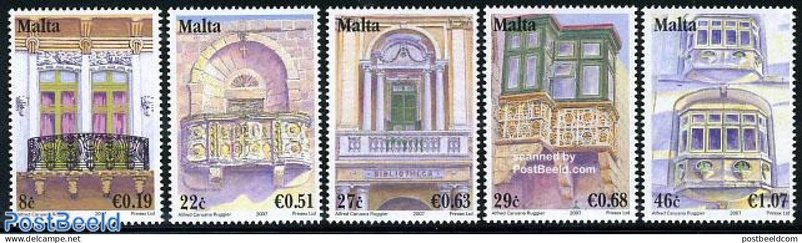 Malta 2007 Balcons 5v, Mint NH, Art - Architecture - Malta