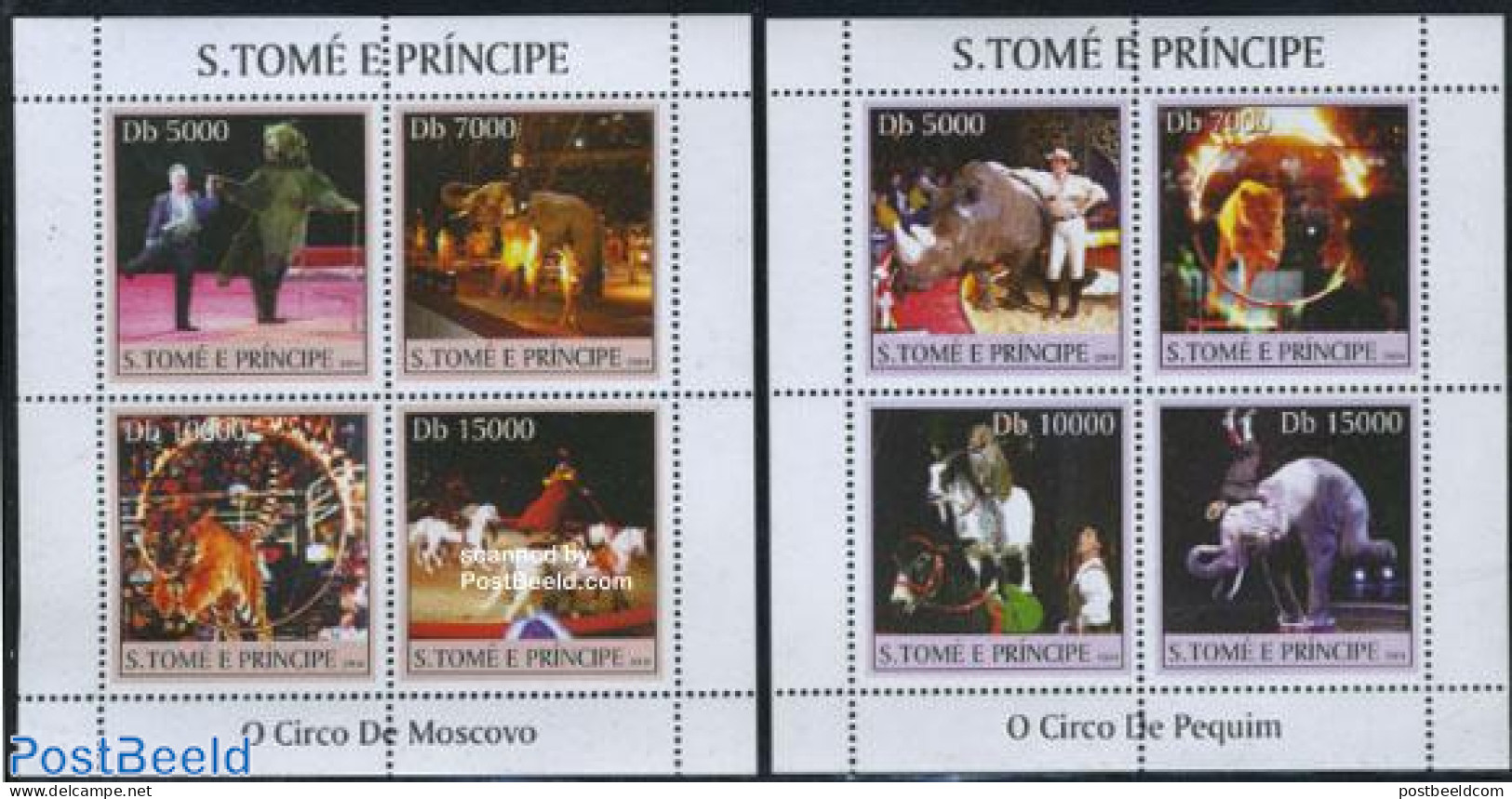 Sao Tome/Principe 2004 Circus 8v (2 M/s), Mint NH, Nature - Performance Art - Bears - Cat Family - Elephants - Horses .. - Circo